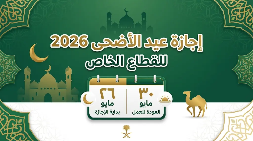 إجازة عيد الأضحى 2026 للقطاع الخاص في السعودية: الموارد البشرية تعلن المواعيد الرسمية وتاريخ العودة