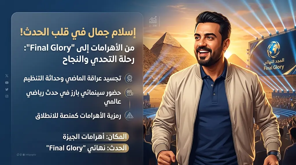 إسلام جمال يعلن بدء تصوير فيلمه الجديد بعد عطلة عيد الأضحى ويشيد بحدث Final Glory بالأهرامات