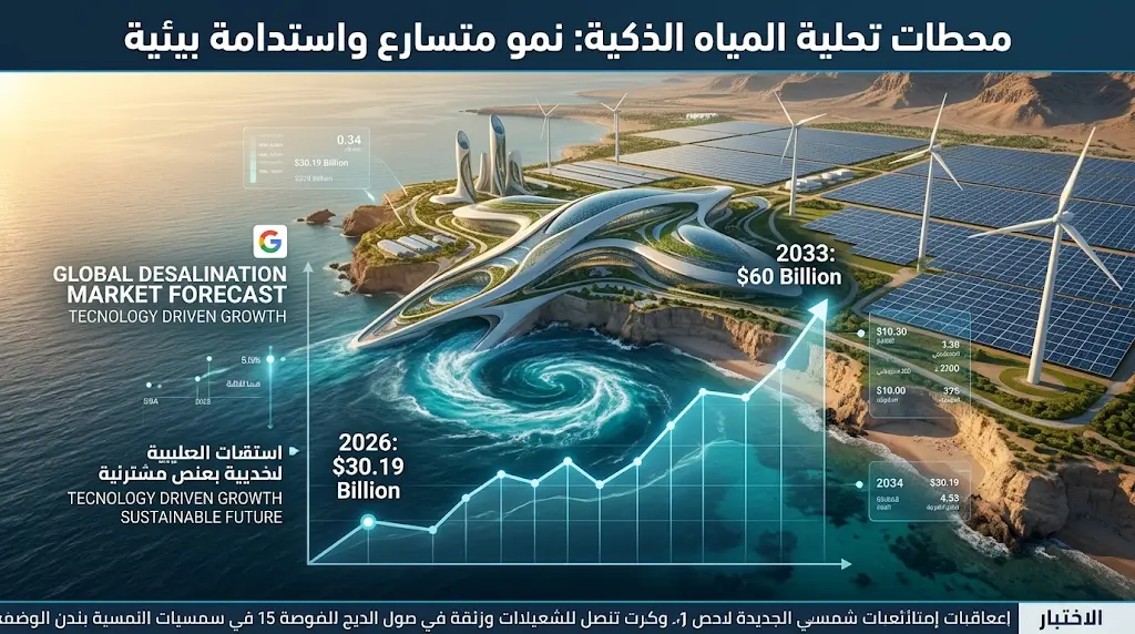 استثمارات تحلية المياه تقفز نحو 60 مليار دولار بحلول 2033 مع تحول القطاع لصناعة عالية التقنية