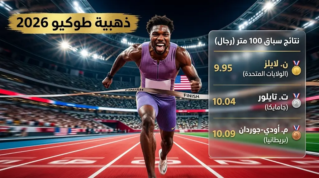 الأمريكي نواه لايلز ينتزع المركز الأول في سباق 100 متر بطوكيو بزمن 9.95 ثانية