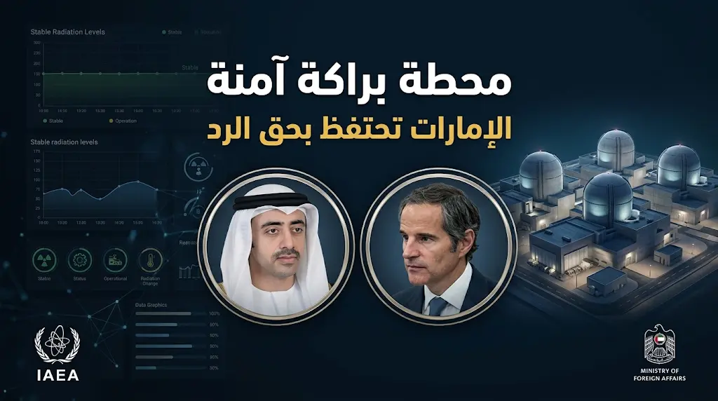 الإمارات تؤكد حقها في الرد على استهداف منشأة مدنية بمحيط محطة براكة وتعلن سلامة المفاعلات النووية تماماً