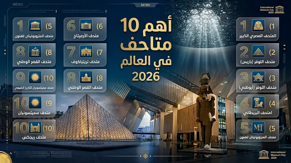 المتحف المصري الكبير ولوفر أبوظبي يتصدران قائمة أهم 10 متاحف عالمية في اليوم العالمي للمتاحف 2026