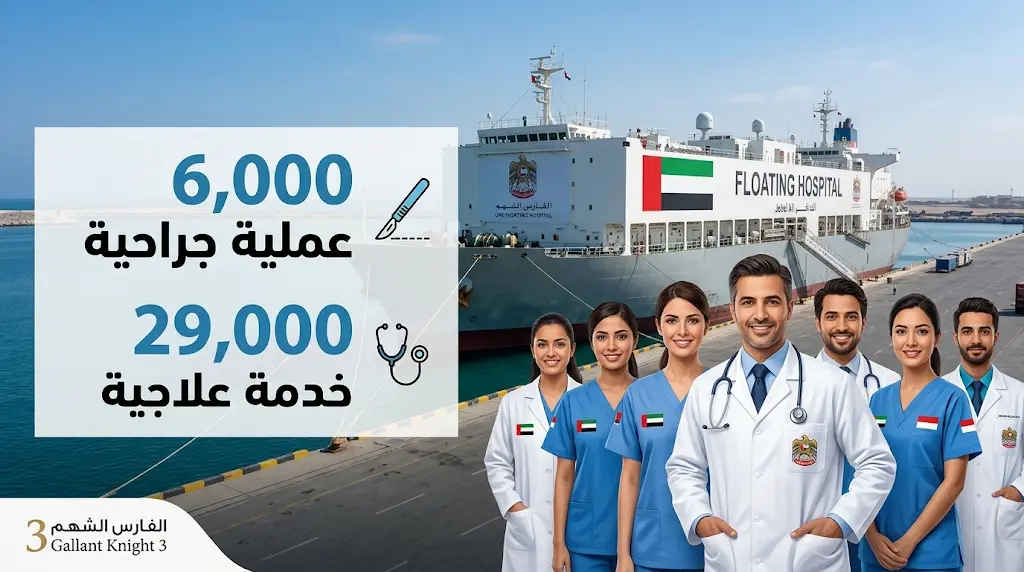 المستشفى الإماراتي العائم بالعريش يسجل 6 آلاف عملية جراحية و29 ألف خدمة علاجية للأشقاء الفلسطينيين