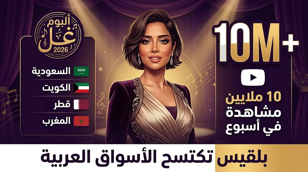 بلقيس تكتسح قوائم الترند العربي بألبوم غل 2026 وأغنية دلا يا قمر تتجاوز 10 ملايين مشاهدة