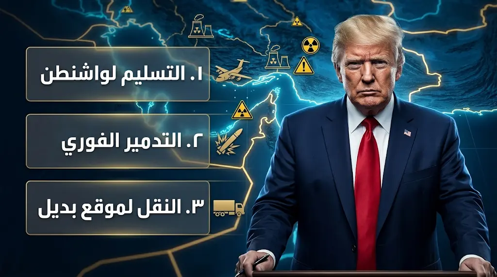 ترامب يحدد 3 خيارات نهائية لتفكيك مخزون اليورانيوم الإيراني ويشترط التسليم الفوري أو التدمير
