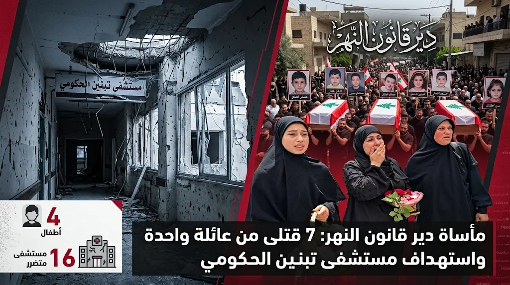 تشييع جثامين عائلة ديبو في دير قانون النهر بعد غارة إسرائيلية أدت لمقتل 7 أشخاص بينهم 4 أطفال