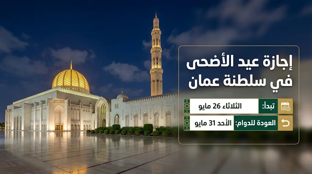 تفاصيل إجازة عيد الأضحى 2026 في سلطنة عمان وموعد العودة للدوام الرسمي للقطاعين العام والخاص
