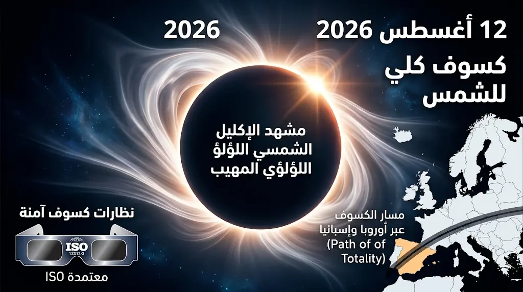 تفاصيل الكسوف الكلي للشمس في أغسطس 2026 وأماكن ظهوره في أوروبا والدول العربية