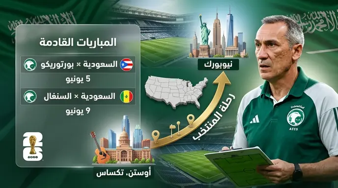 تفاصيل برنامج المنتخب السعودي في أوستن وموعد وديتي بورتوريكو والسنغال قبل مونديال 2026