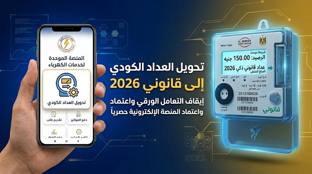 خطوات تحويل العداد الكودي إلى قانوني عبر المنصة الموحدة لخدمات الكهرباء 2026