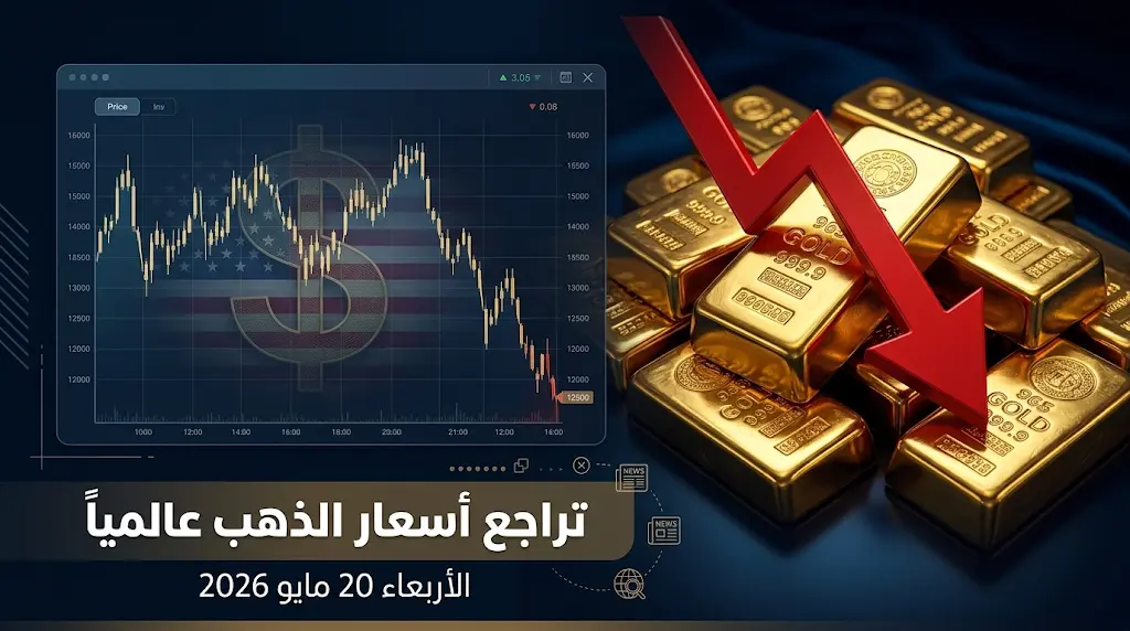 سعر الذهب العالمي اليوم الأربعاء 20-5-2026: تراجع الأوقية مع استعادة الدولار لزخمه