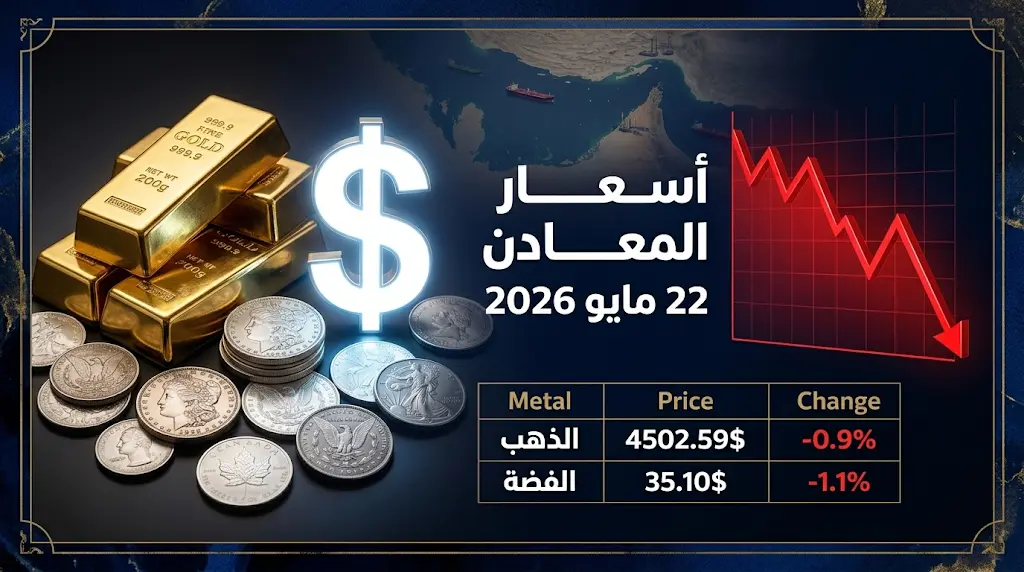 سعر الذهب اليوم الجمعة 22-5-2026 عالمياً: تراجع المعدن الأصفر وتوقعات برفع الفائدة الأمريكية