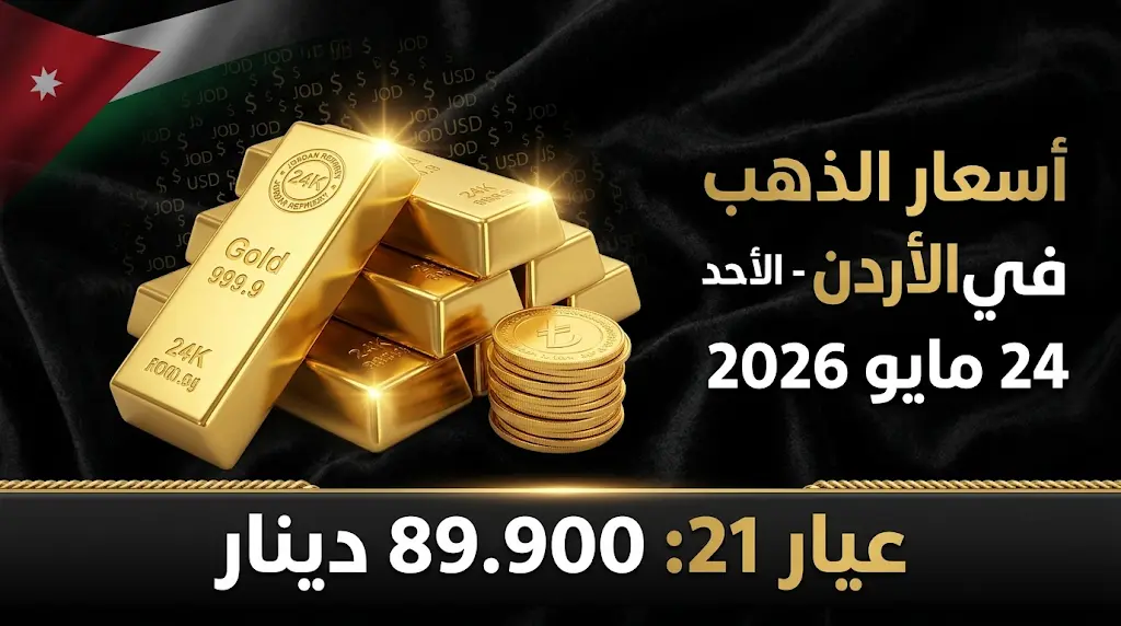 سعر الذهب اليوم في الأردن الأحد 24-5-2026: عيار 21 وسعر سبائك الذهب