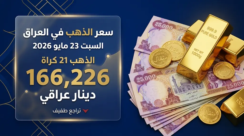 سعر الذهب اليوم في العراق السبت 23 مايو 2026.. عيار 21 والمثقال الآن