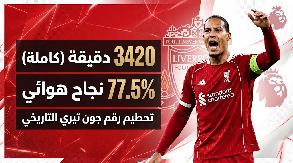 فان دايك يحطم رقم جون تيري ويصبح أكبر لاعب يشارك في كافة دقائق موسم البريميرليغ