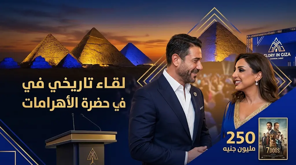 لقاء أنغام وأحمد عز في منطقة الأهرامات بفعالية Glory in Giza بعد 12 عاماً من الانفصال