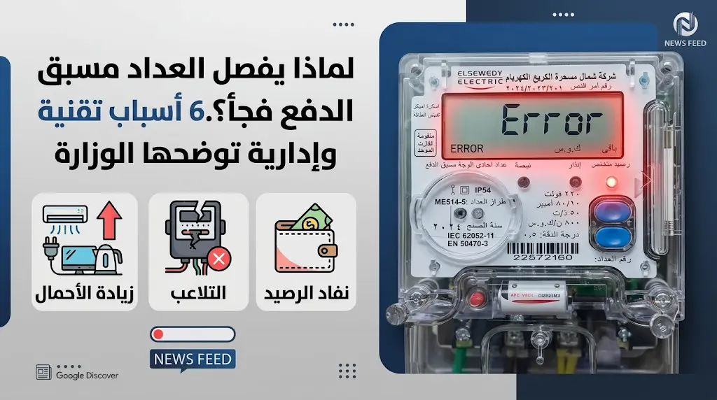 لماذا يفصل التيار الكهربائي فجأة عن العدادات مسبقة الدفع رغم وجود رصيد؟ وزارة الكهرباء تحدد 6 مسببات تقنية