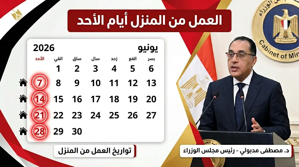 مجلس الوزراء يوافق رسميا على استمرار نظام العمل عن بعد للموظفين أيام الأحد خلال شهر يونيو 2026