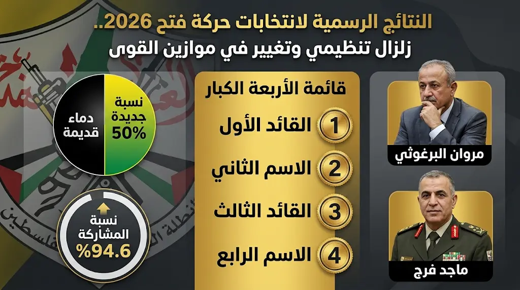 مروان البرغوثي يتصدر انتخابات حركة فتح وماجد فرج ثانياً في ترتيب جديد يعيد رسم ملامح مستقبل القيادة