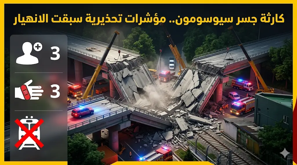مصرع 3 خبراء فنيين وإصابة آخرين في حادث انهيار مفاجئ لجزء من جسر سيوسومون العلوي بالعاصمة سيؤول