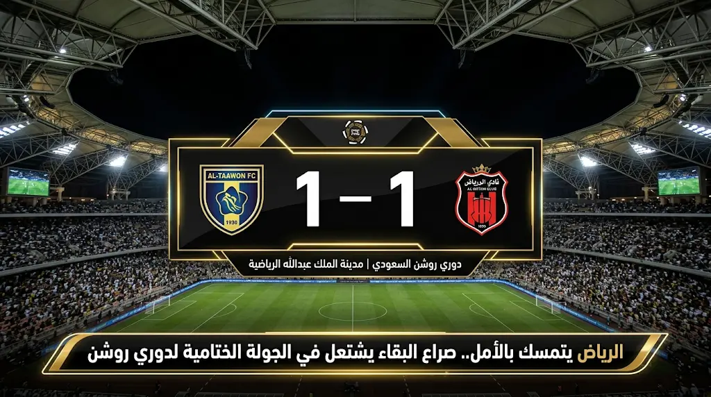 نتيجة مباراة الرياض والتعاون (1-1) في دوري روشن 2026: "نقطة" بريدة تشعل صراع البقاء والجولة الأخيرة تحسم المصير