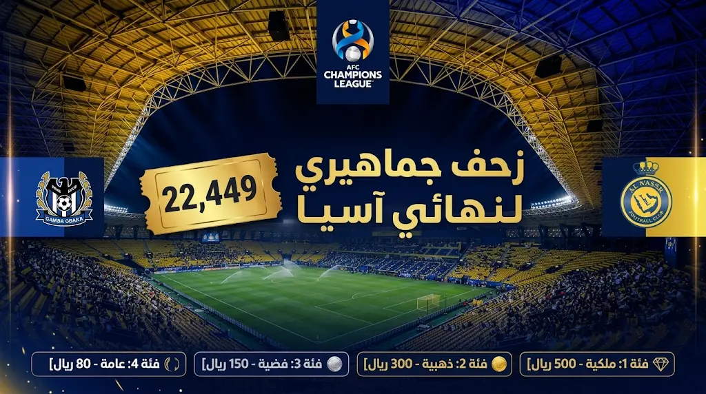 نفاد وشيك لتذاكر نهائي النصر وجامبا أوساكا: بيع أكثر من 22 ألف تذكرة بملعب الأول بارك قبل القمة الآسيوية