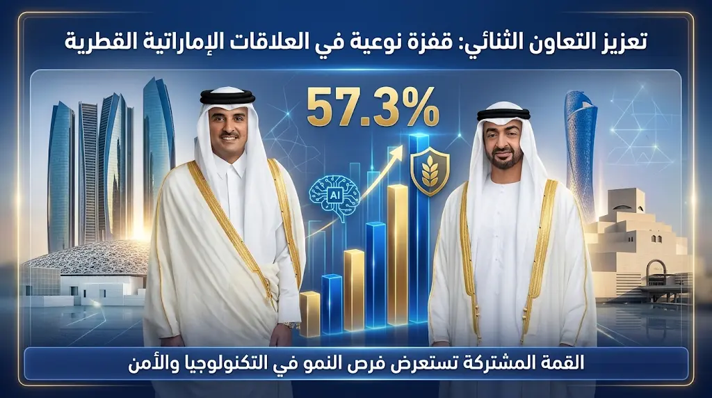 نمو التبادل التجاري بين الإمارات وقطر بنسبة 57.3% يتصدر مباحثات محمد بن زايد وتميم بن حمد