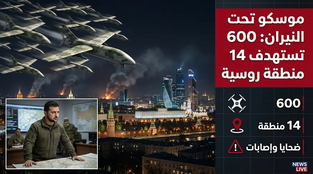 هجوم أوكراني بـ 600 طائرة مسيرة يستهدف موسكو و14 منطقة روسية ويخلف قتلى وجرحى