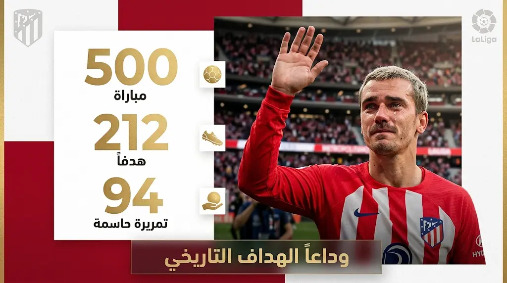 وداع مؤثر لأسطورة أتلتيكو مدريد.. جريزمان يغادر ملعب "متروبوليتانو" بالدموع بعد مسيرة تاريخية حافلة بالأرقام
