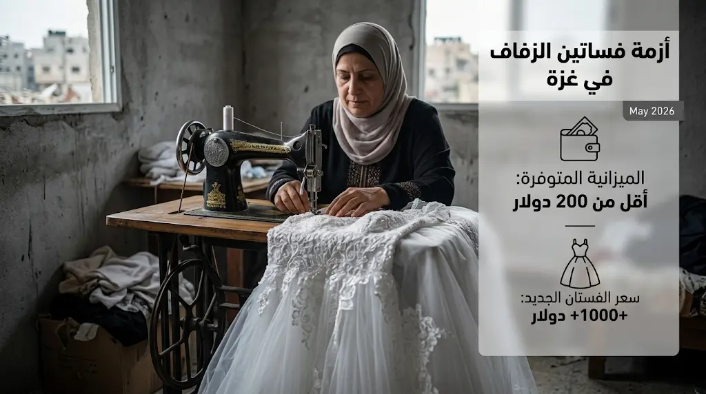 ورش التدوير الملاذ الأخير لعرائس غزة مع تجاوز أسعار فساتين الزفاف حاجز 1000 دولار في مايو 2026