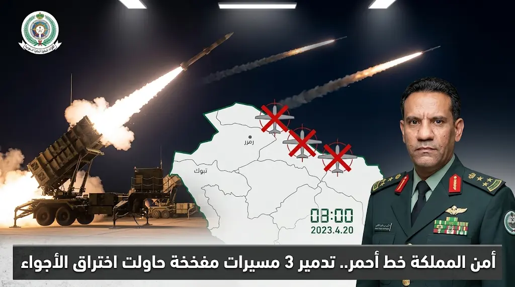 وزارة الدفاع السعودية تشدد على أن أمن المملكة خط أحمر وتحتفظ بحق الرد بعد اعتراض مسيرات معادية