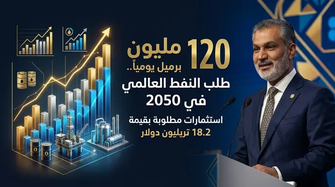 أوبك تتوقع وصول الطلب العالمي على النفط إلى 120 مليون برميل يومياً بحلول عام 2050 مع استثمارات مطلوبة بقيمة 18.2 تريليون دولار