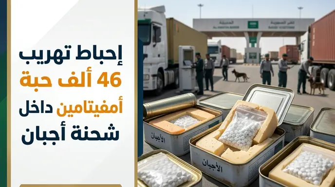 إحباط محاولة تهريب 46 ألف حبة أمفيتامين مخبأة داخل شحنة أجبان في منفذ الحديثة