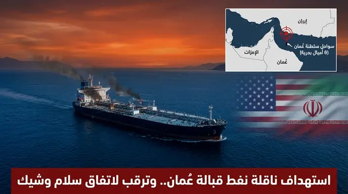 استهداف ناقلة نفط بمقذوف مجهول قبالة سواحل عمان وسط ترقب دولي لاتفاق سلام وشيك بين واشنطن وطهران