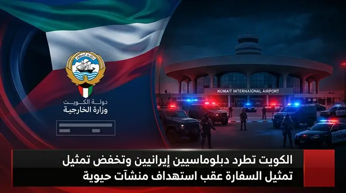 الكويت تطرد عضوين بالبعثة الدبلوماسية الإيرانية وتخفض تمثيل السفارة رداً على استهداف مطار الكويت الدولي بالمسيرات