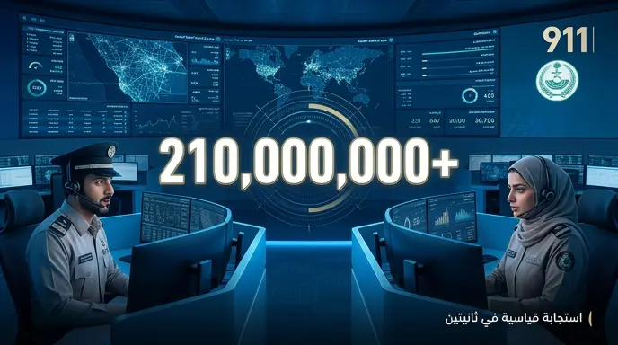 المركز الوطني للعمليات الأمنية 911 يستقبل 210 ملايين اتصال بمعدل استجابة لا يتجاوز ثانيتين