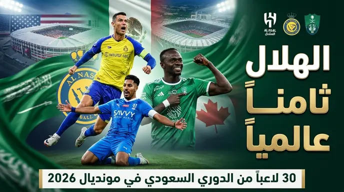 الهلال يتفوق على ريال مدريد ويحل ثامناً عالمياً في قائمة الأندية الأكثر تمثيلاً بمونديال 2026