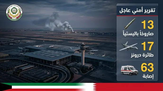 تفاصيل الهجوم الإيراني على مطار الكويت الدولي وحصيلة الوفيات والإصابات الناتجة عن استهداف الأعيان المدنية
