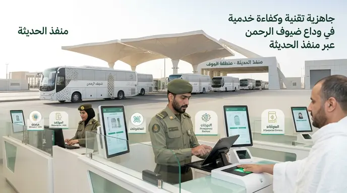 تكامل تقني بين الجوازات وسدايا لتسريع مغادرة ضيوف الرحمن عبر منفذ الحديثة وضمان انسيابية الحركة