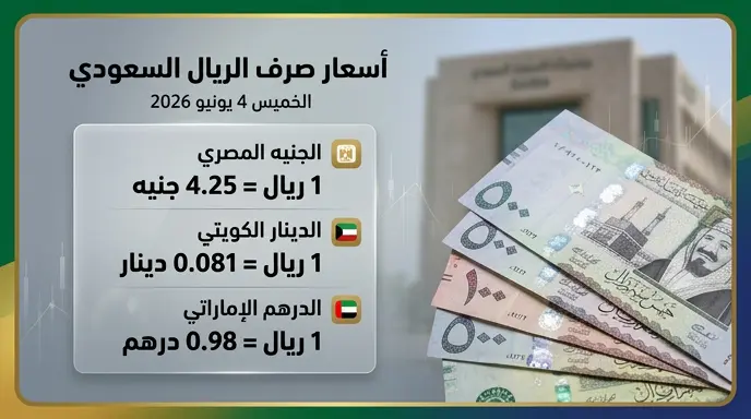 سعر الريال السعودي اليوم مقابل الجنيه المصري والعملات العربية الخميس 4-6-2026