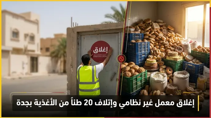ضبط معمل حلويات مخالف داخل مبنى سكني بجدة وإتلاف 20 طناً من المواد الغذائية المتعفنة