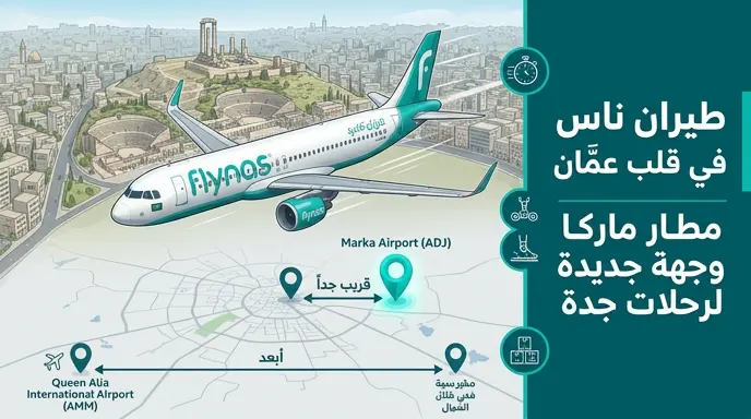 طيران ناس ينقل رحلات جدة إلى مطار مدينة عمّان في قلب العاصمة الأردنية لتوفير وقت وجهد المسافرين