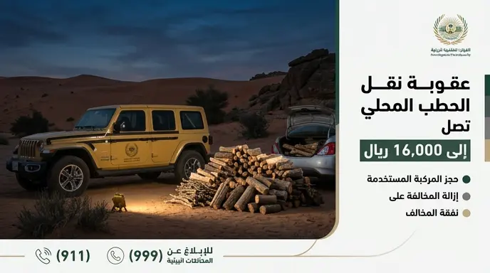 عقوبات تصل إلى 16 ألف ريال للمتر المكعب لمخالفي نقل الحطب المحلي بعد ضبط مقيم في الرياض