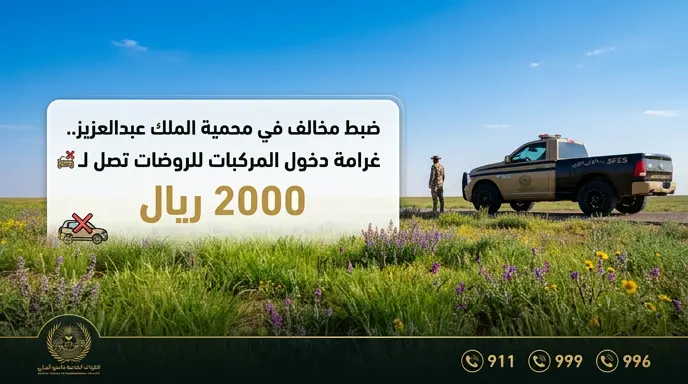 قوات الأمن البيئي تضبط مواطناً وتغرمه 2000 ريال لدخوله بالمركبة في فياض وروضات محمية الملك عبدالعزيز الملكية
