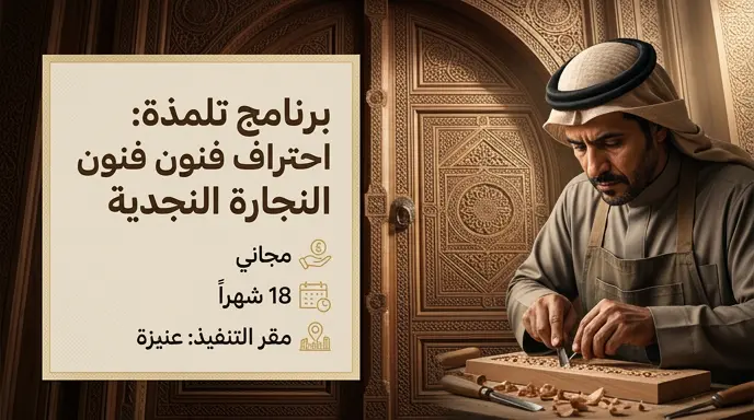 كيفية احتراف فنون النجارة والأبواب النجدية مجاناً عبر برنامج تلمذة 2026