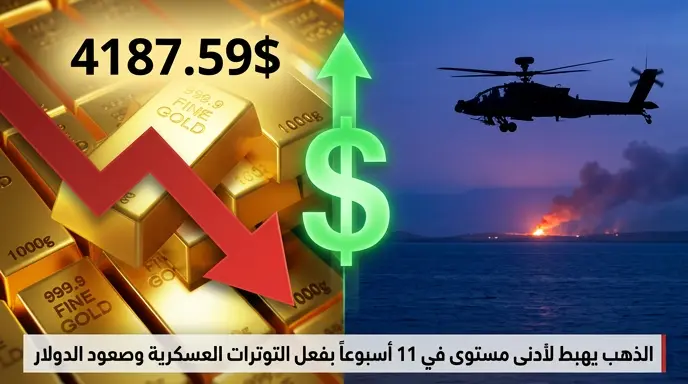 هبوط حاد في أسعار الذهب عالمياً تزامناً مع غارات أمريكية ضد أهداف إيرانية وصعود الدولار