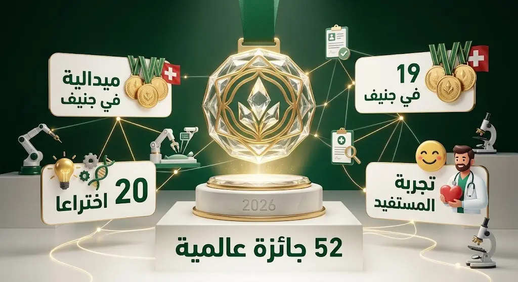 إنفوجرافيك ثلاثي الأبعاد يستعرض إنجازات المنظومة الصحية بـ 52 جائزة عالمية والابتكارات الطبية.