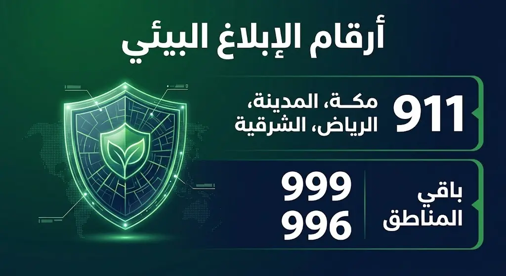 إنفوجرافيك بياني يوضح أرقام الإبلاغ المخصصة للتجاوزات البيئية وتوزيعها الجغرافي على مناطق المملكة.