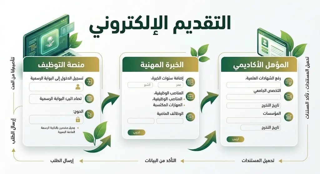 إنفوجرافيك يوضح آلية التقديم الإلكتروني لوظائف صندوق البيئة والخطوات الأساسية للتسجيل