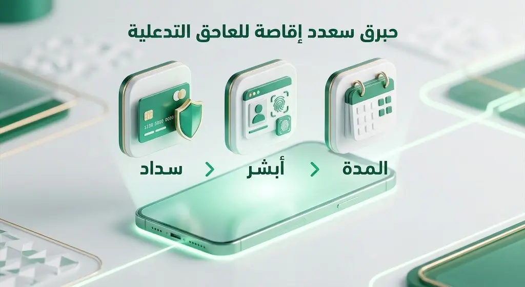 إنفوجرافيك ثلاثي الأبعاد يوضح خطوات تنفيذ خدمة تجديد إقامة العمالة المنزلية عبر سداد الرسوم واختيار المدة في منصة أبشر